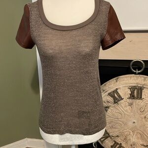 Genuine Elizabeth & James T-Shirt Top with Leather Sleeves